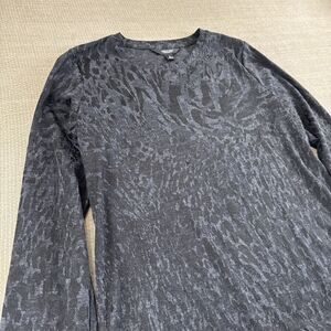 Black Long Sleeve Top Animal Print Mesh Layering Shirt Simply Vera Small 384
